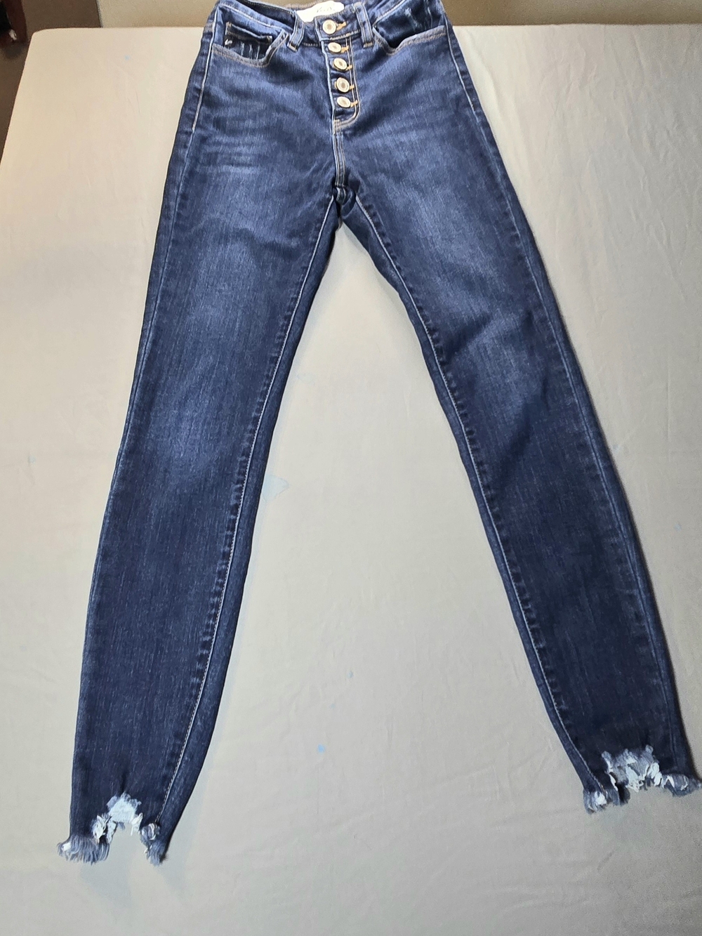 KanCan High Rise Button Fly Skinny Jeans Raw Hem Stretch Denim Size 1/24
